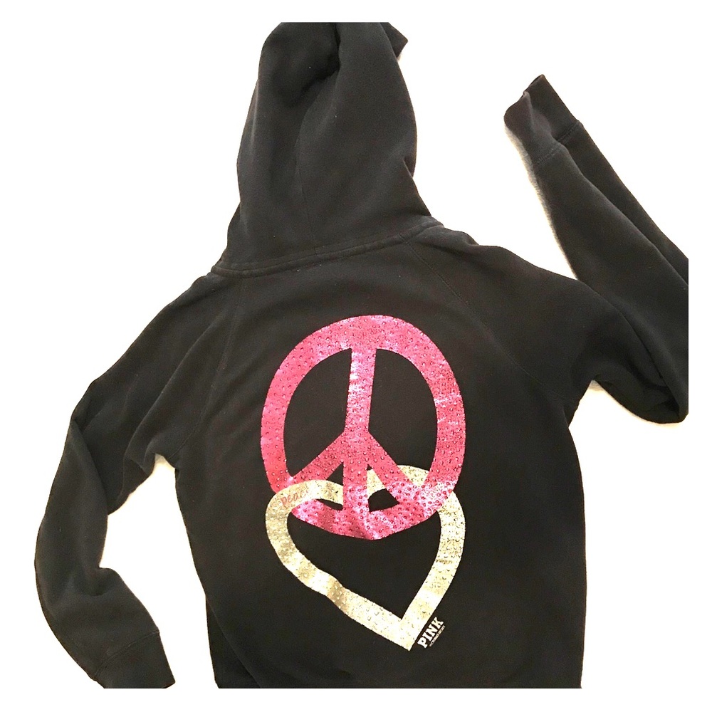 Black peace and love zip up hoodie